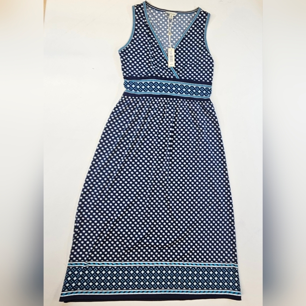 Max Studio NWT Dress Women XS Blue and White Leaf Print, Faux Wrap, Sleeveless